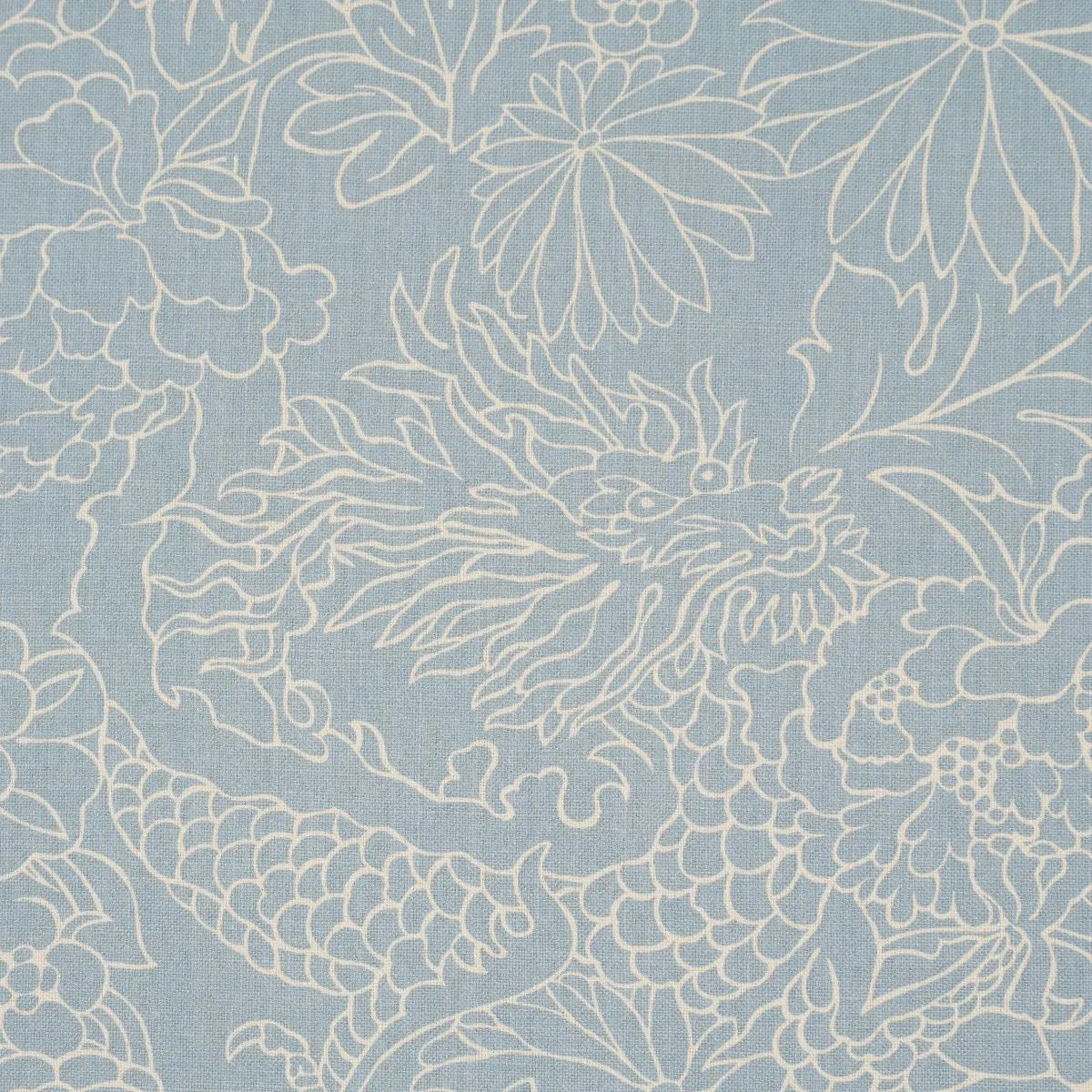 Schumacher 182782 Chiang Mai Dragon Silhouette Ciel De Provence fabric swatch