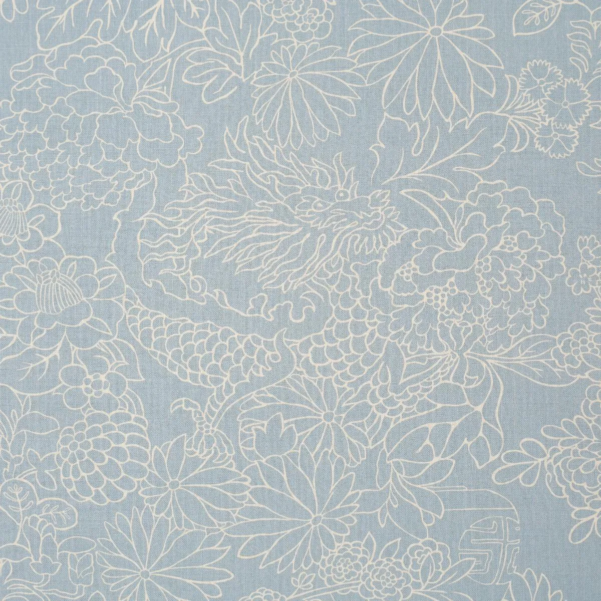 Schumacher 182782 Chiang Mai Dragon Silhouette Ciel De Provence fabric swatch