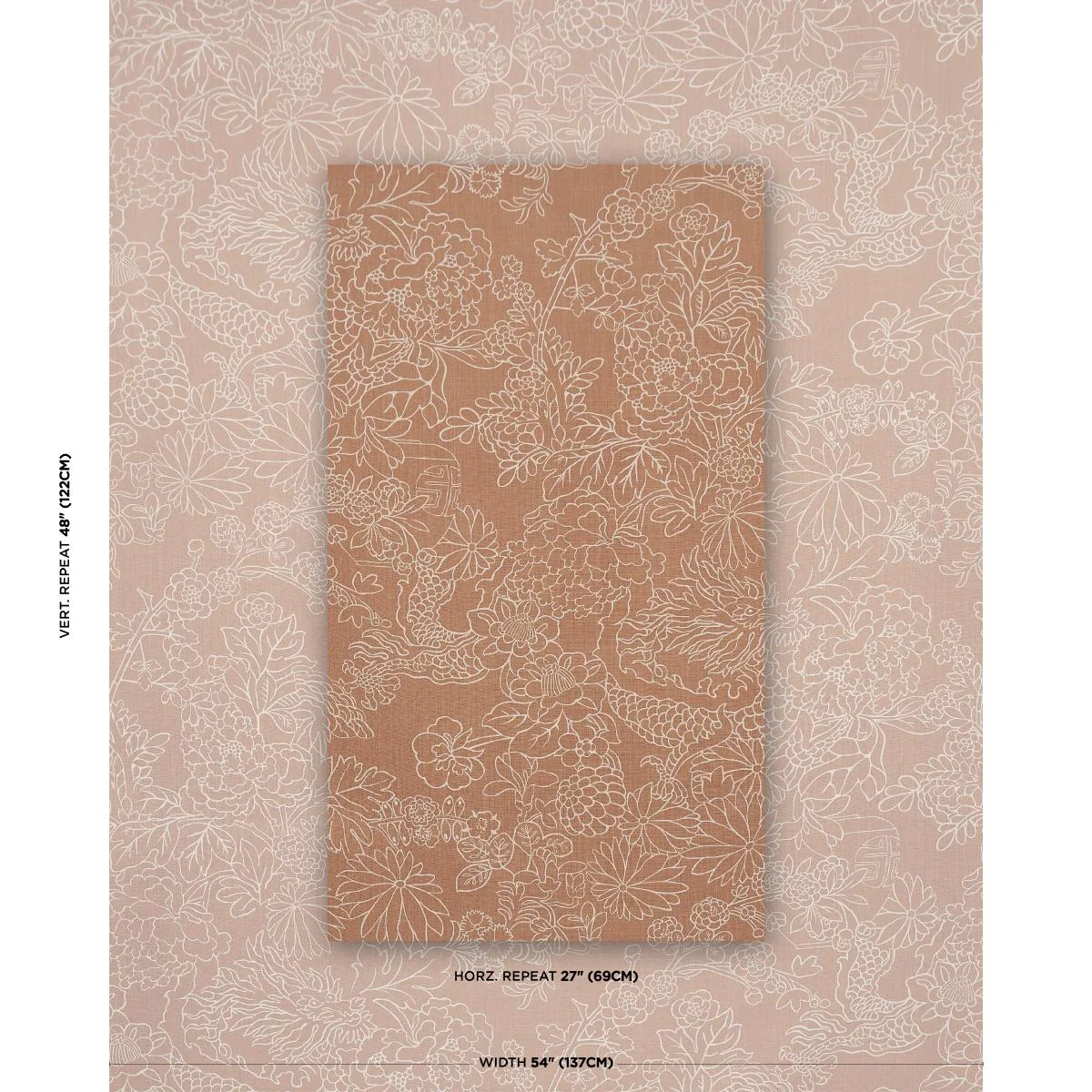 Schumacher 182781 Chiang Mai Dragon Silhouette Mediterranean Spice fabric swatch