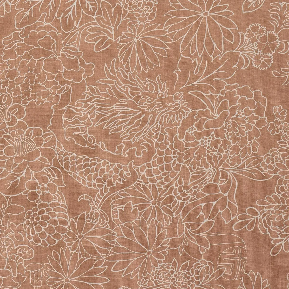 Schumacher 182781 Chiang Mai Dragon Silhouette Mediterranean Spice fabric swatch