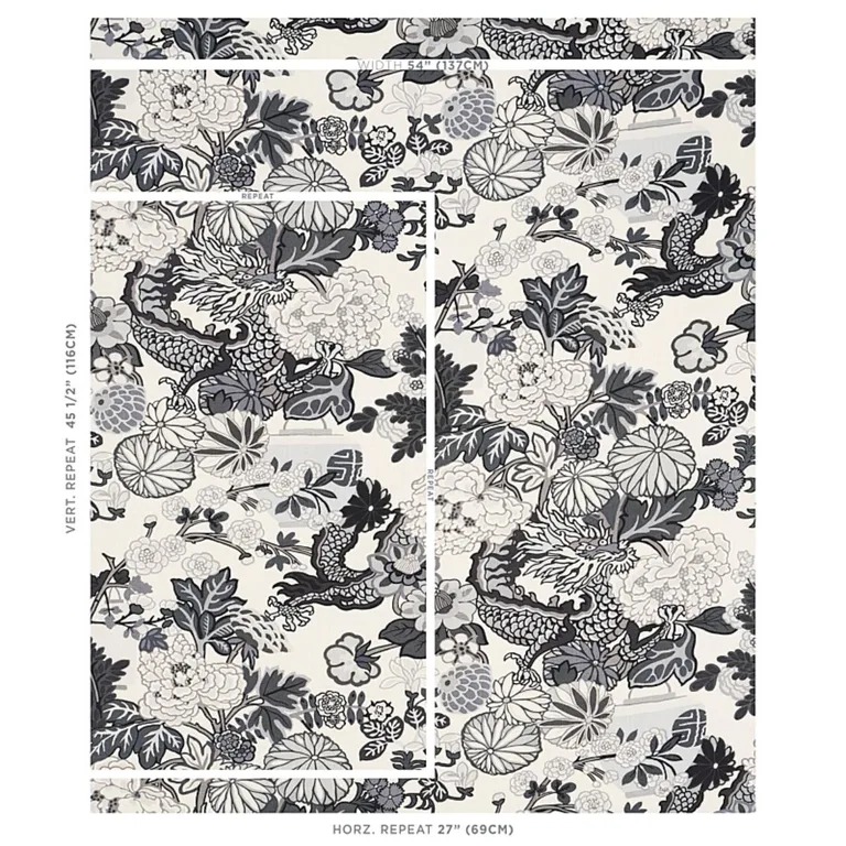 Schumacher 173276 Chiang Mai Dragon Smoke fabric swatch
