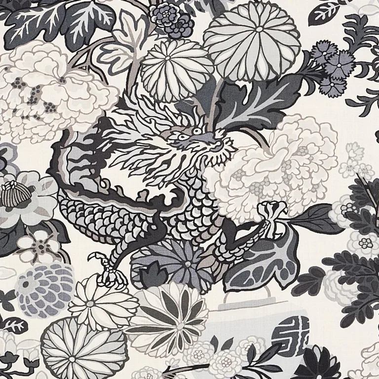 Schumacher 173276 Chiang Mai Dragon Smoke fabric swatch