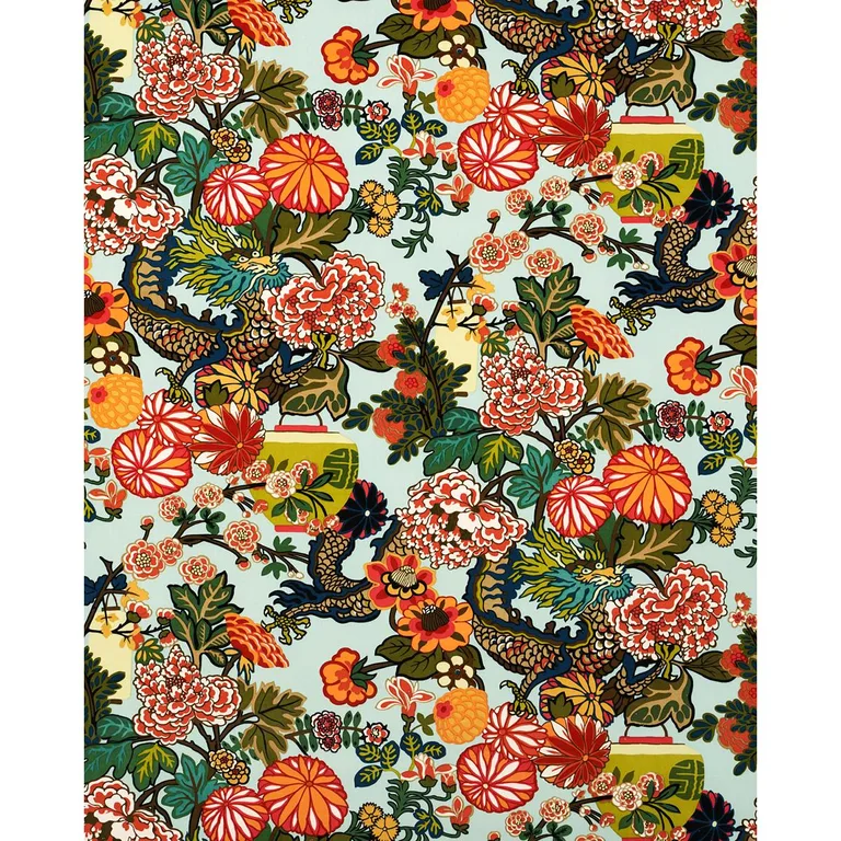 Schumacher 81170 Chiang Mai Dragon Velvet Aquamarine fabric swatch