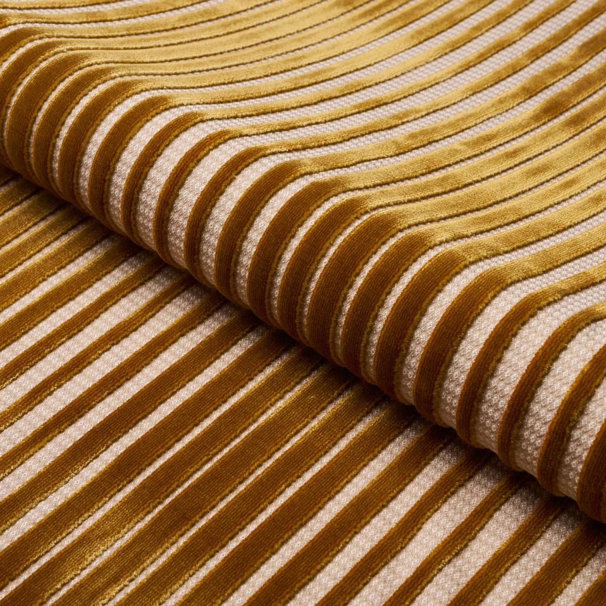Schumacher 82151 Chimay Stripe Velvet Bronze fabric swatch