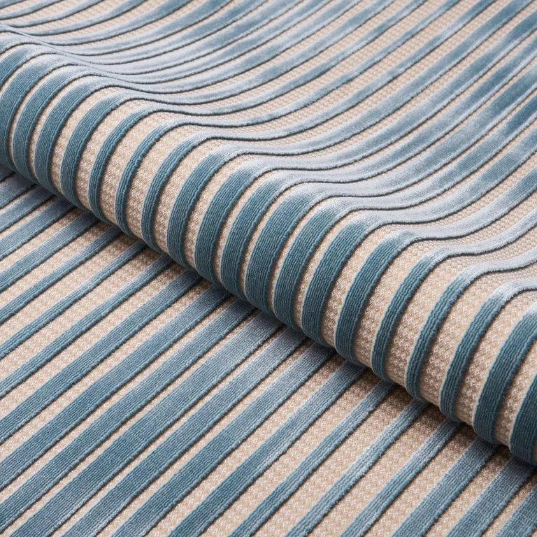 Schumacher 82150 Chimay Stripe Velvet Ciel fabric swatch