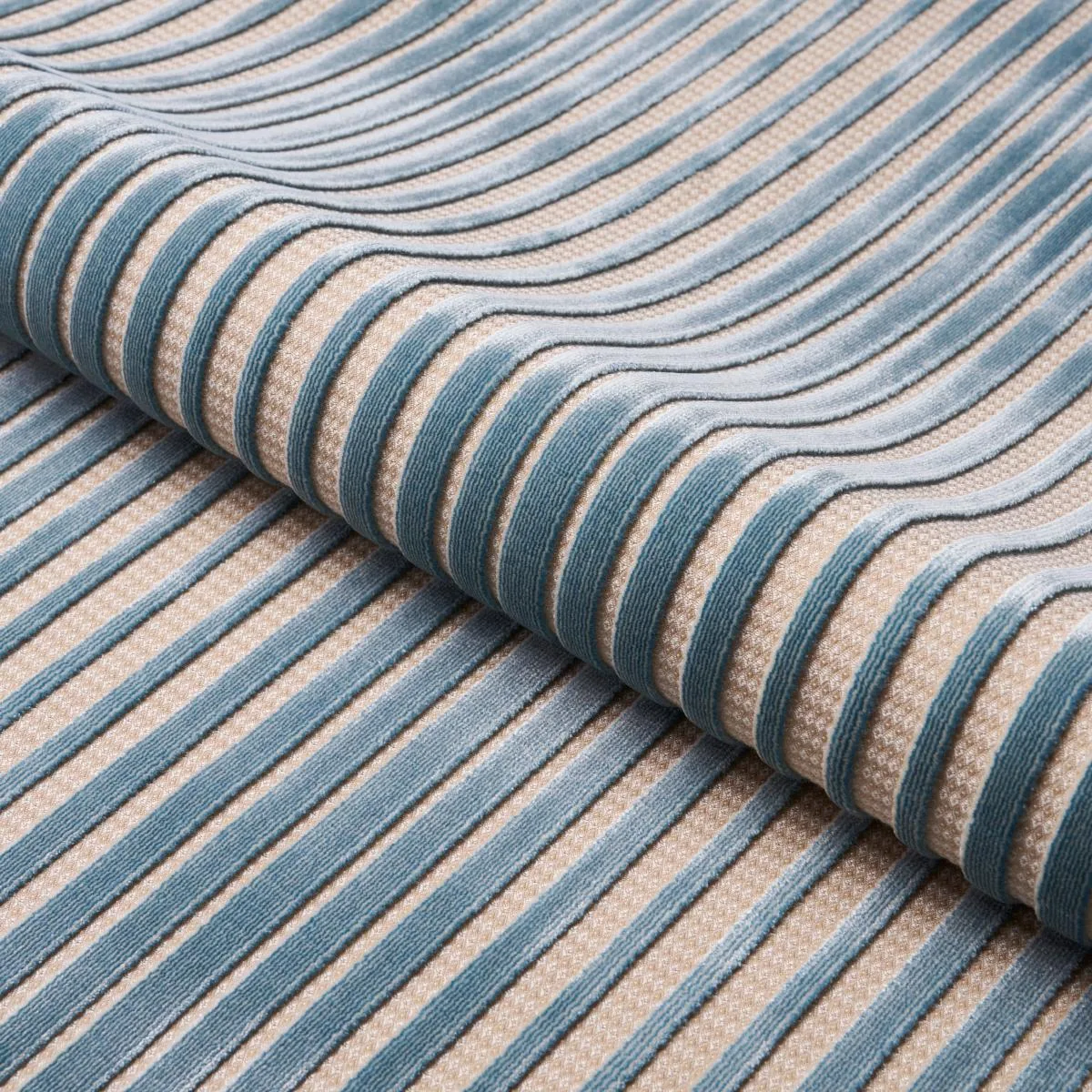 Schumacher 82150 Chimay Stripe Velvet Ciel fabric swatch