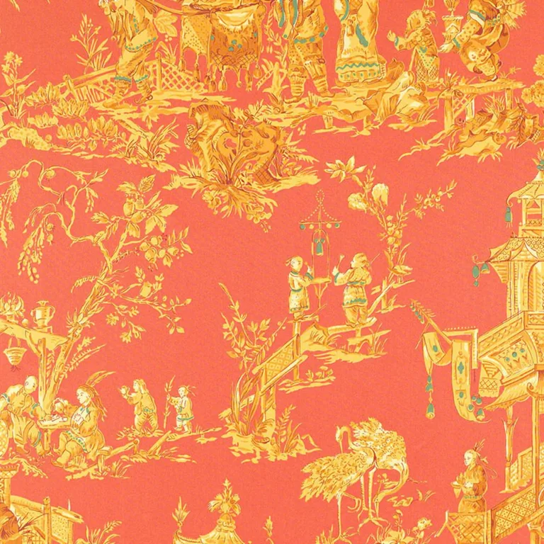 Schumacher 168271 Chinois Coral fabric swatch