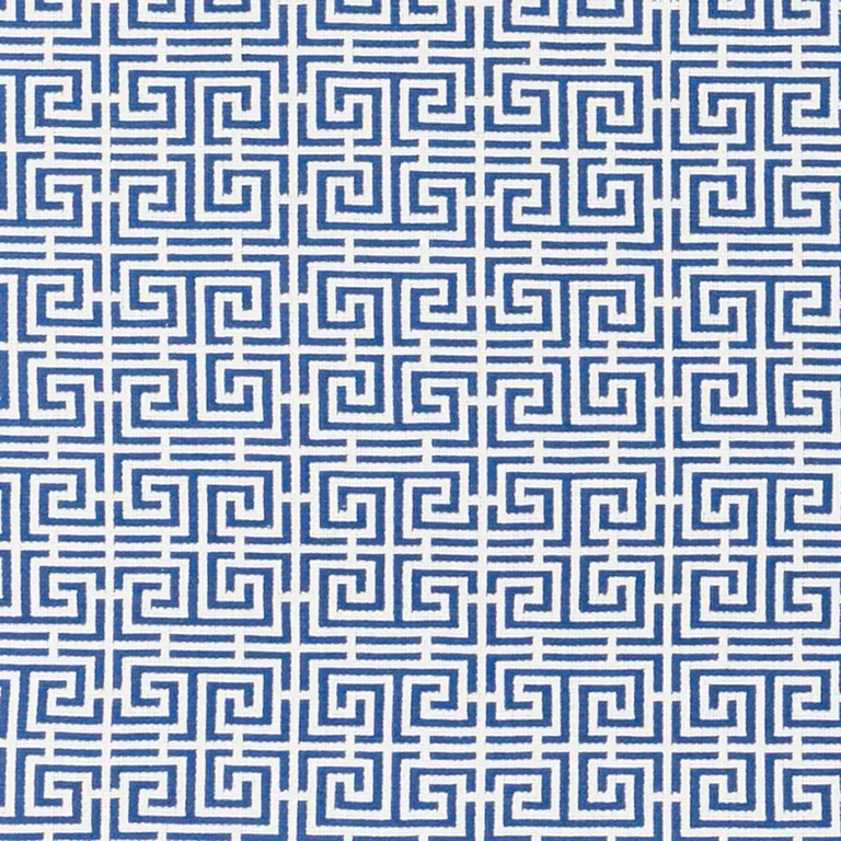 Schumacher 70561 Chinois Fret Blue/White fabric swatch