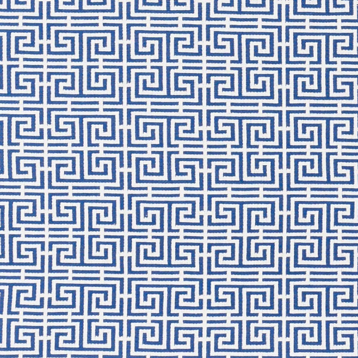 Schumacher 70561 Chinois Fret Blue/White fabric swatch