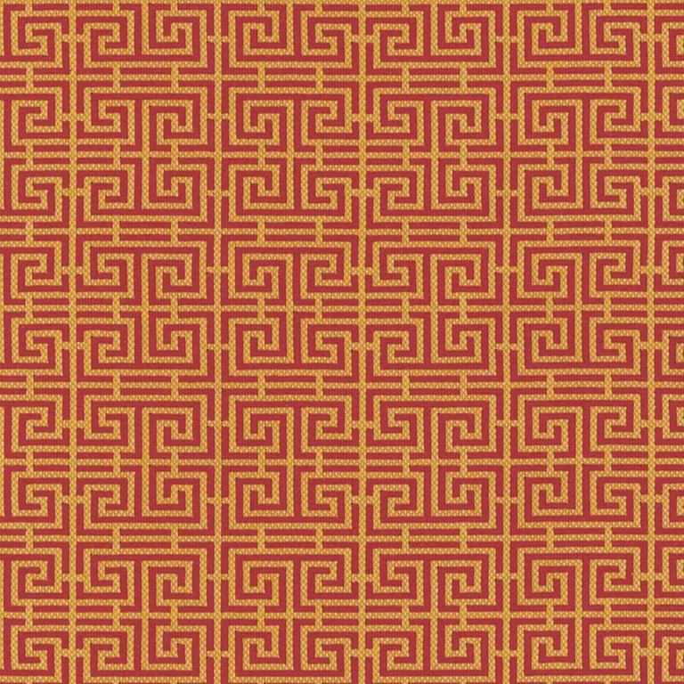 Schumacher 54952 Chinois Fret Cinnabar / Gold fabric swatch