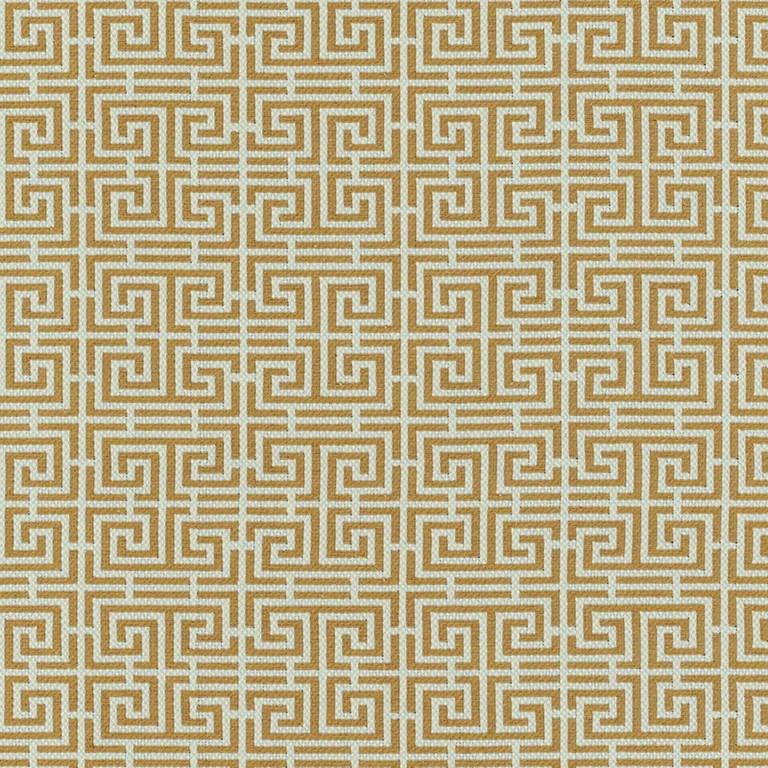 Schumacher 54954 Chinois Fret Tobacco / Aqua fabric swatch