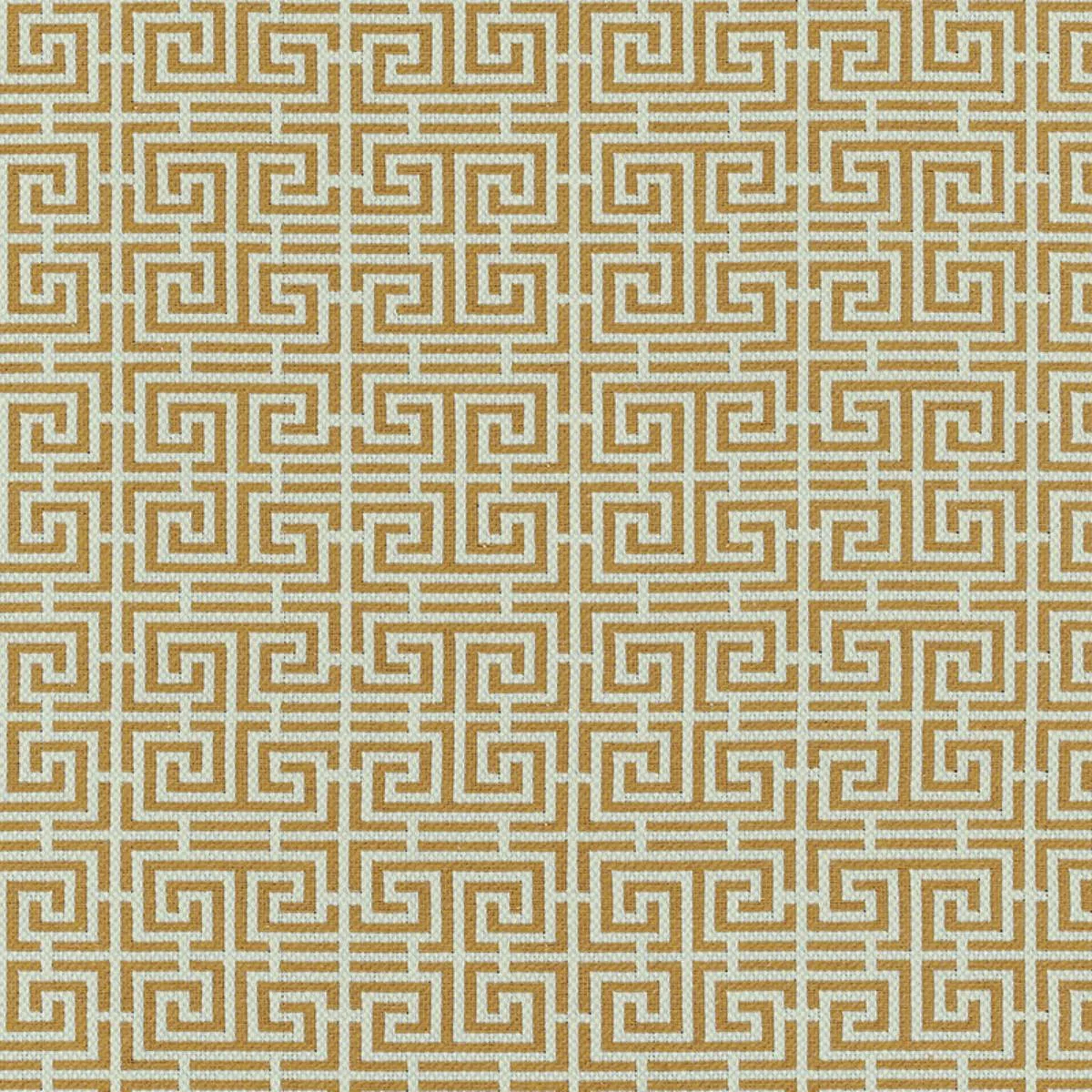 Schumacher 54954 Chinois Fret Tobacco / Aqua fabric swatch
