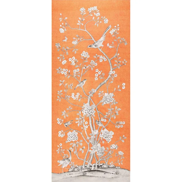 Schumacher 175044 Chinois Palais Tangerine fabric swatch