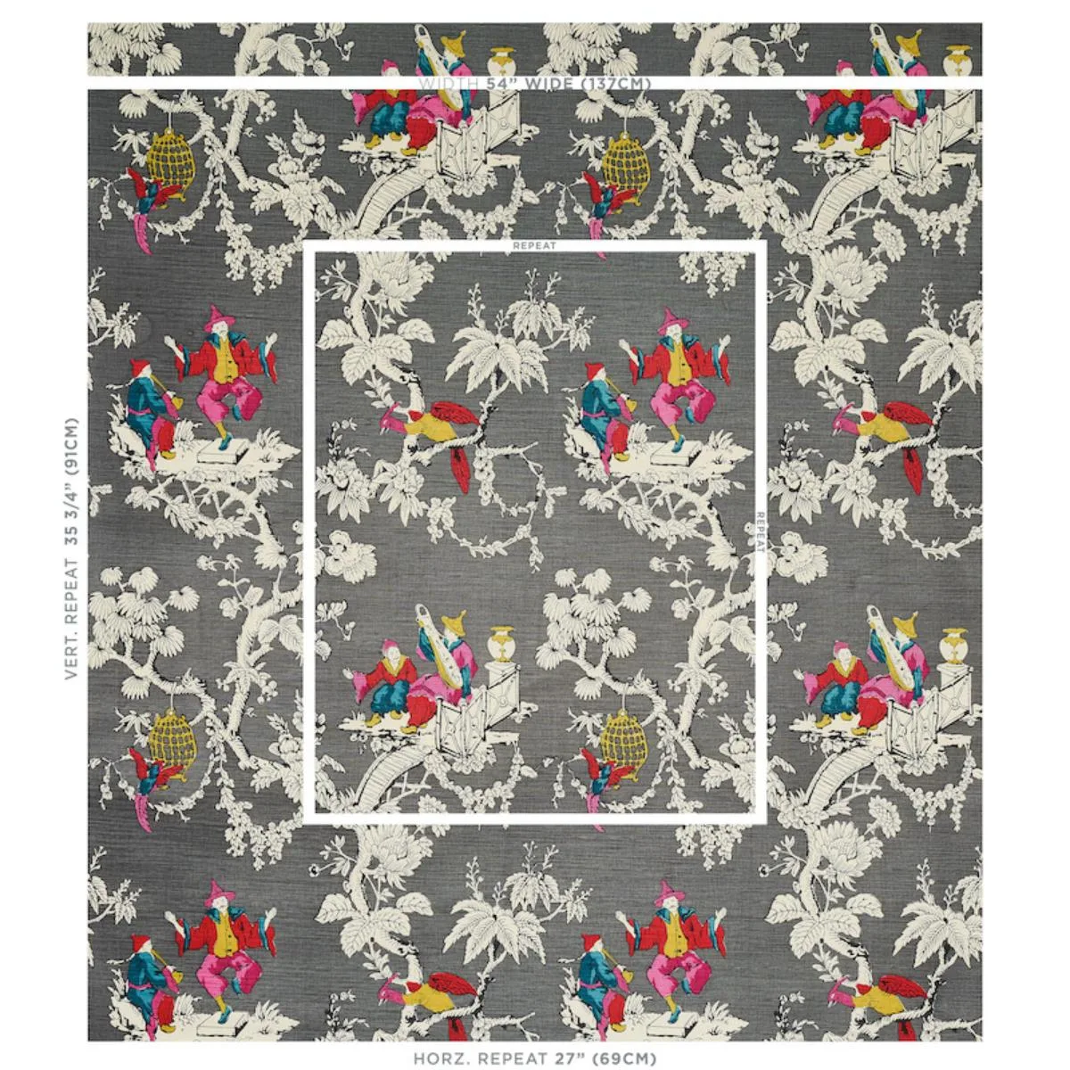 Schumacher 177422 Chinoiserie Moderne Graphite fabric swatch