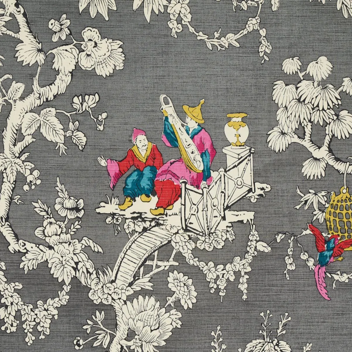 Schumacher 177422 Chinoiserie Moderne Graphite fabric swatch