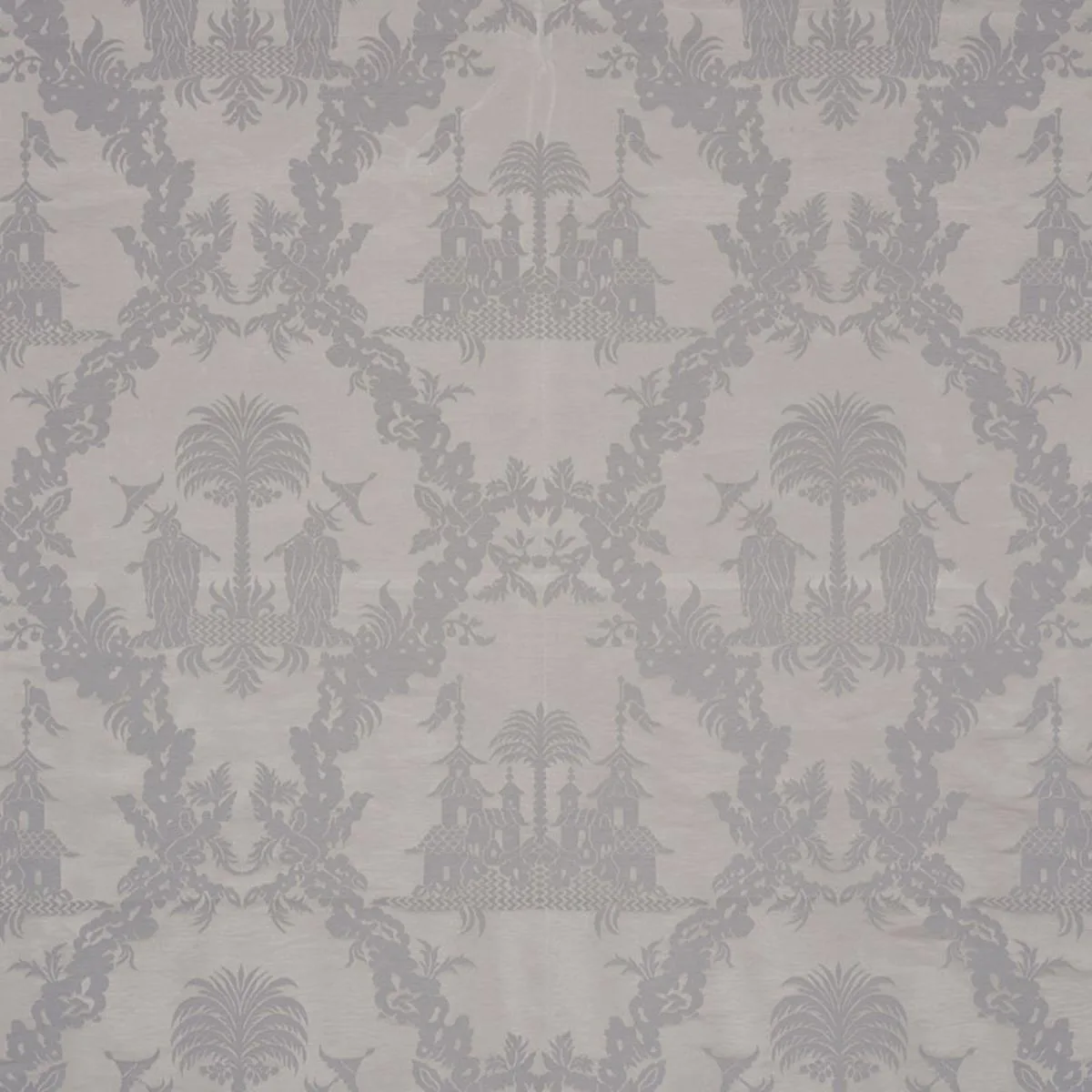 Schumacher 71831 Chinoiserie Royale Platinum fabric swatch