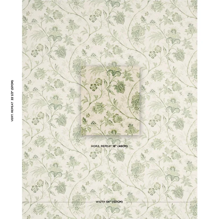 Schumacher 176492 Chinoiserie Vine Leaf Green fabric swatch