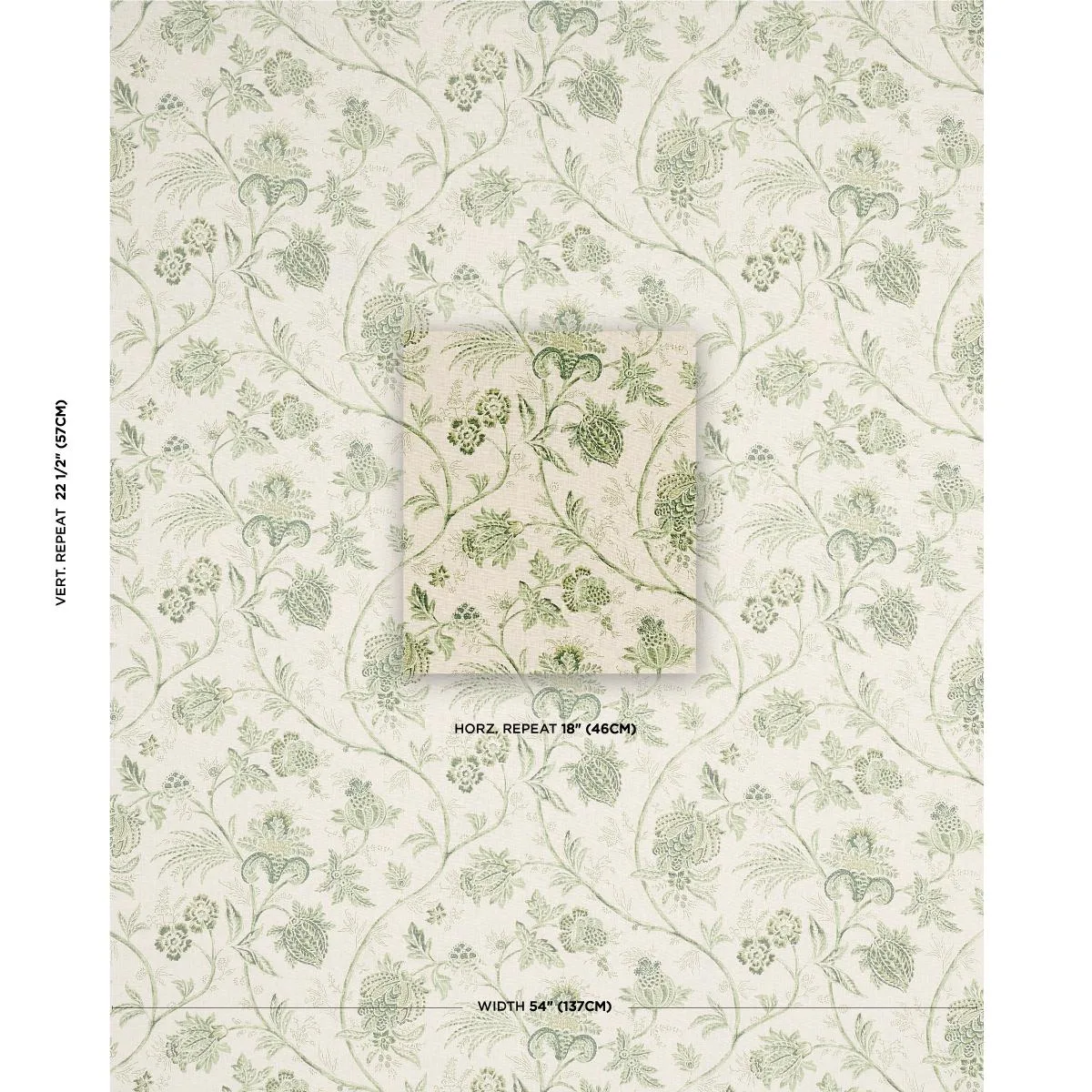 Schumacher 176492 Chinoiserie Vine Leaf Green fabric swatch