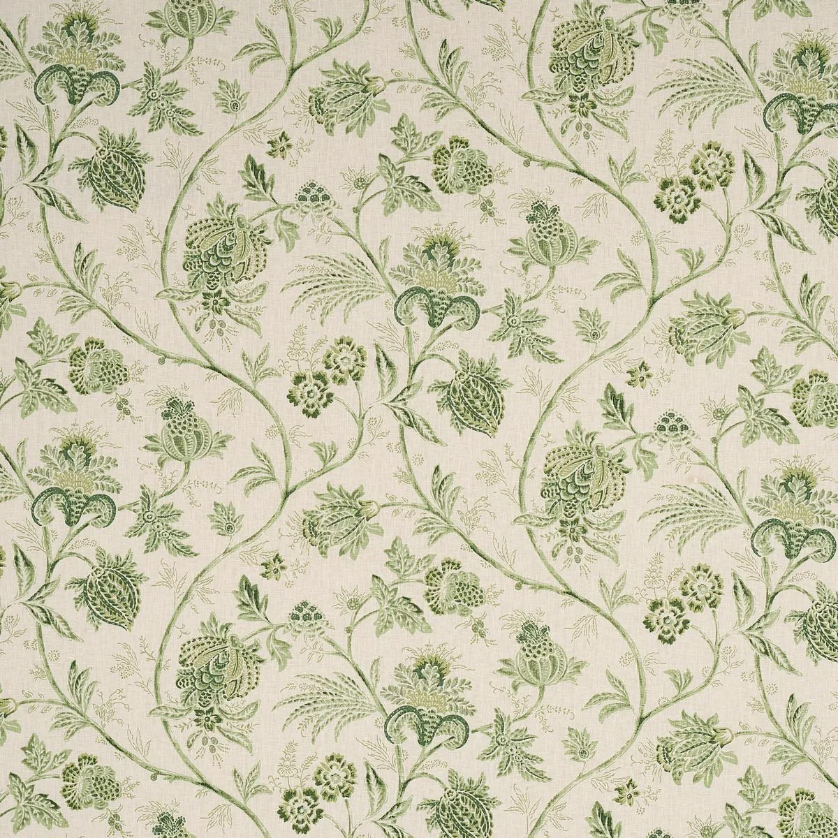 Schumacher 176492 Chinoiserie Vine Leaf Green fabric swatch