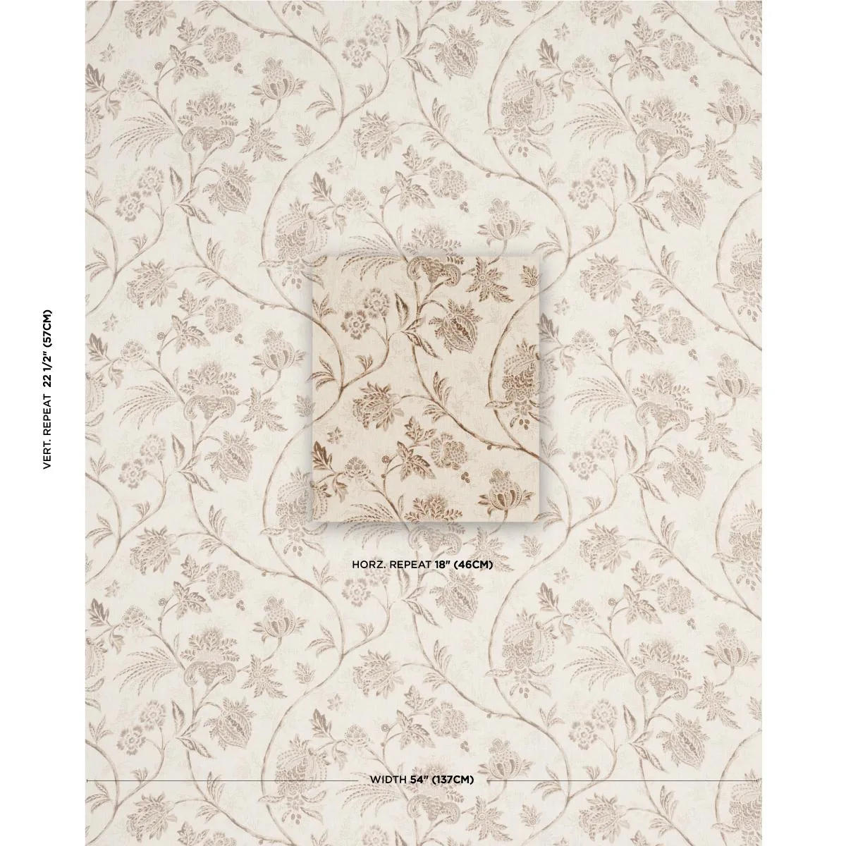 Schumacher 176493 Chinoiserie Vine Neutral fabric swatch