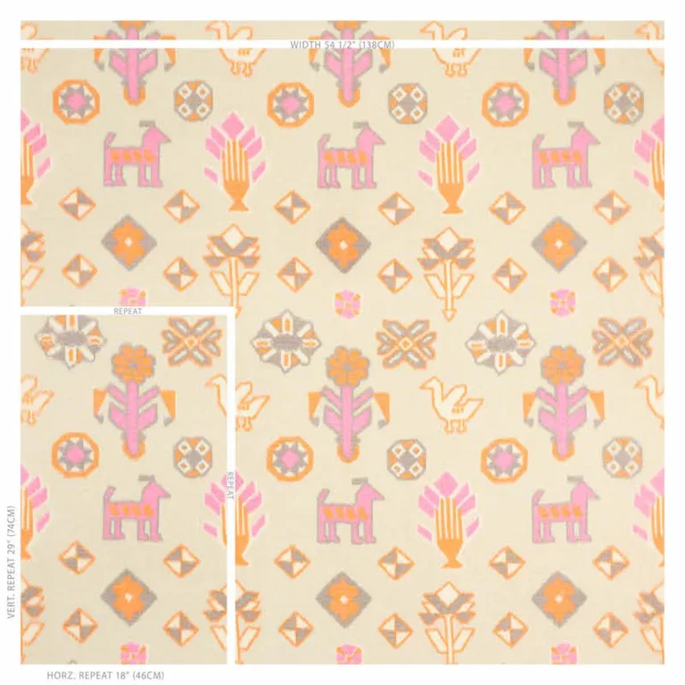 Schumacher 78142 Chuska Warp Print Pink & Orange fabric swatch