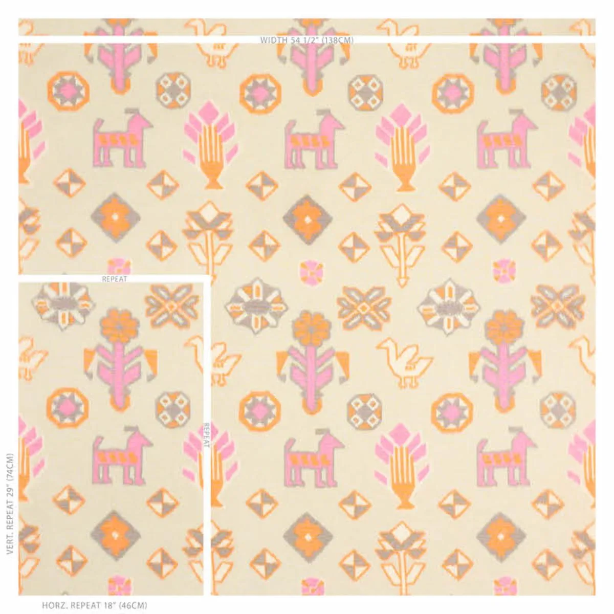 Schumacher 78142 Chuska Warp Print Pink & Orange fabric swatch