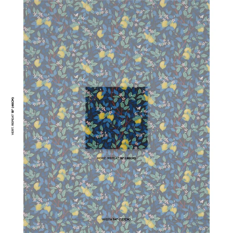 Schumacher 182952 CitronträD Spruce And Blue fabric swatch