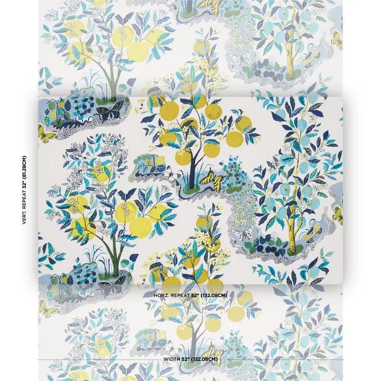 Schumacher 175761 Citrus Garden Pool fabric swatch