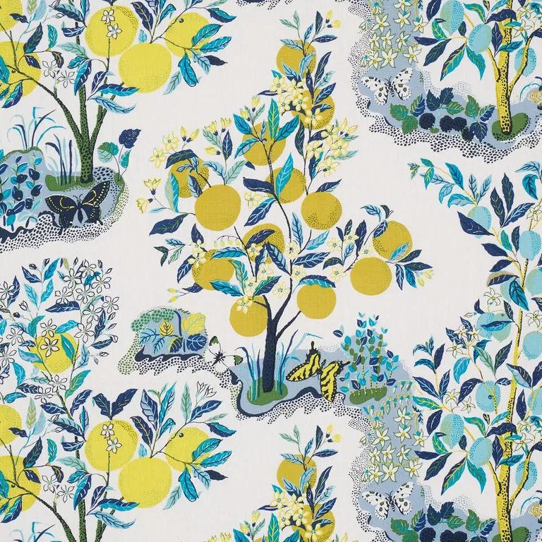 Schumacher 175761 Citrus Garden Pool fabric swatch
