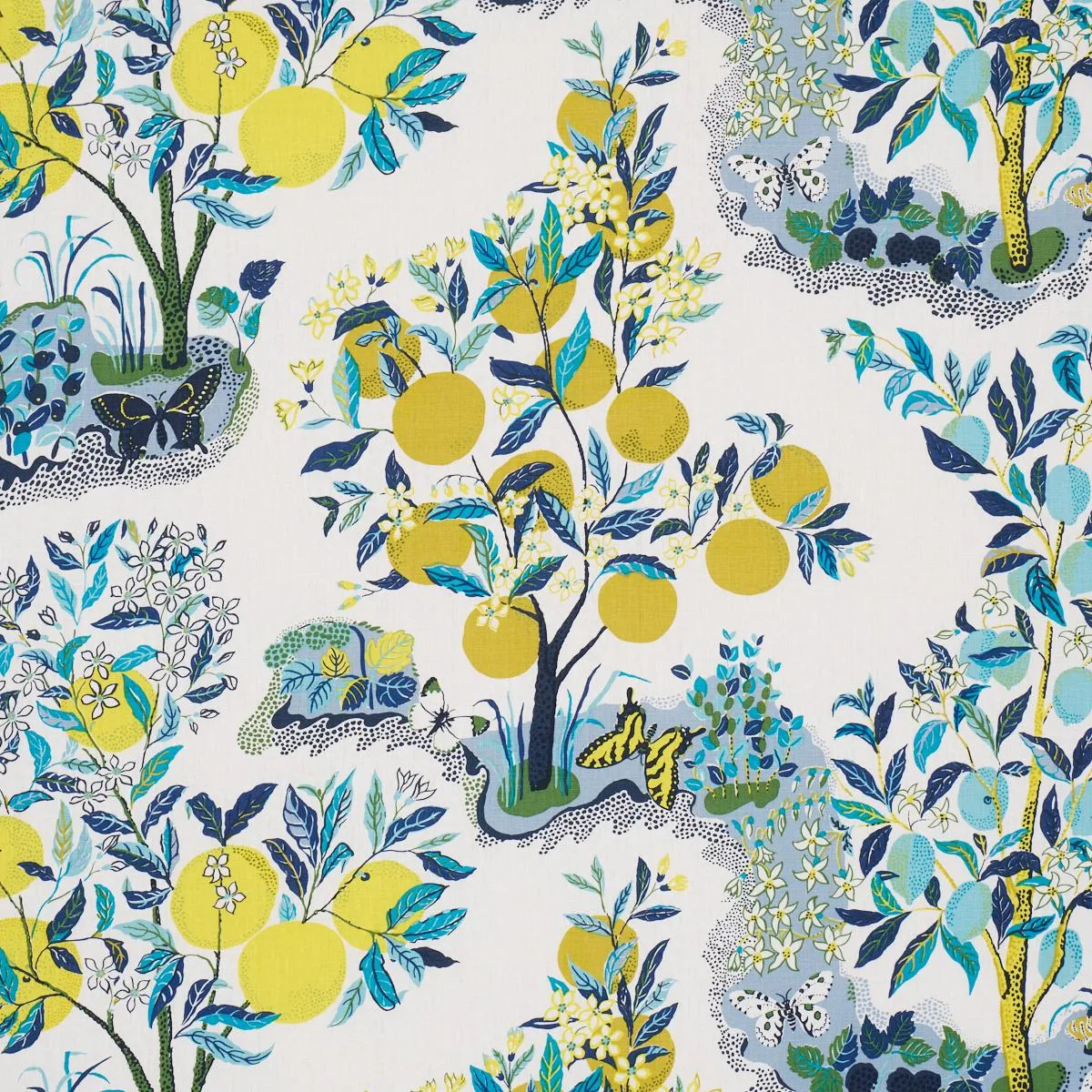 Schumacher 175761 Citrus Garden Pool fabric swatch