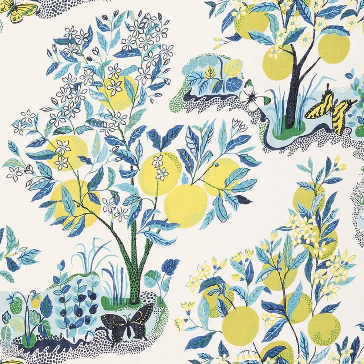 Schumacher 178351 Citrus Garden Sheer Pool fabric swatch