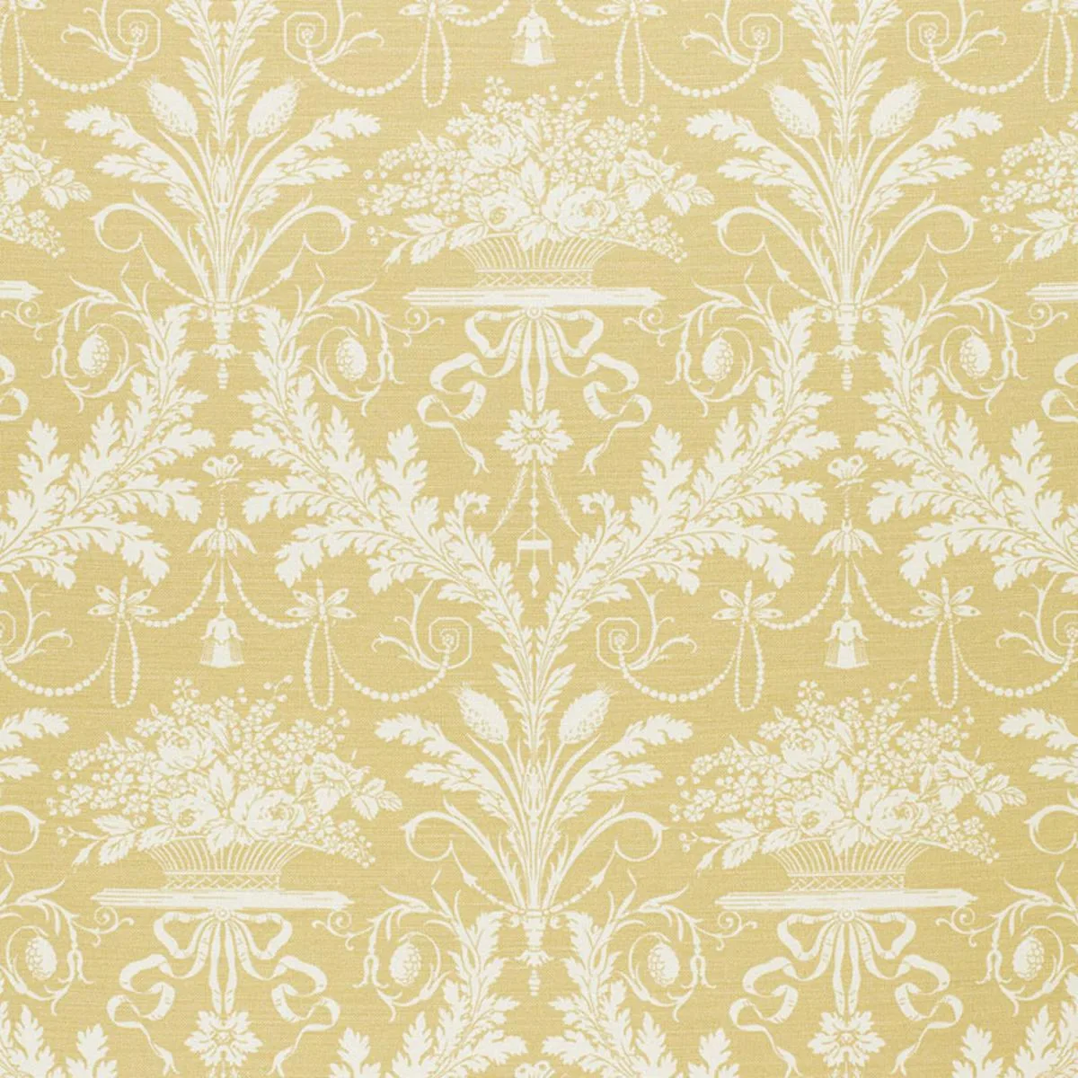 Schumacher 1178015 Clairemont Damask Yellow fabric swatch
