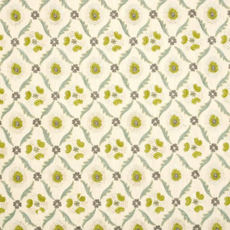 Schumacher 65741 Claremont Embroidery Chartreuse fabric swatch