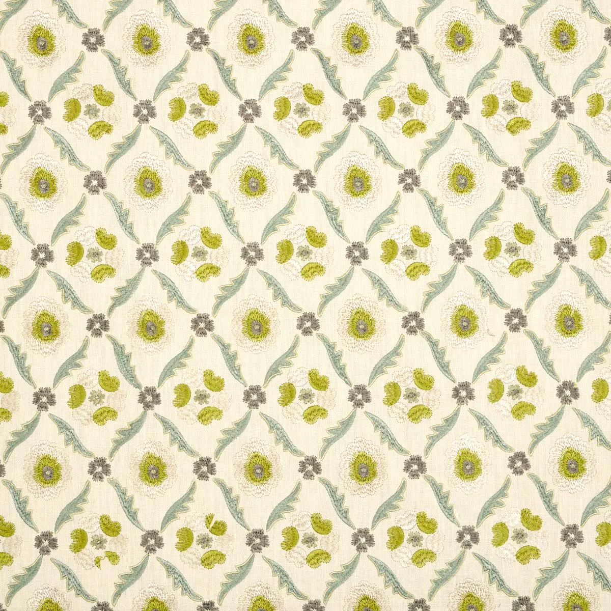 Schumacher 65741 Claremont Embroidery Chartreuse fabric swatch