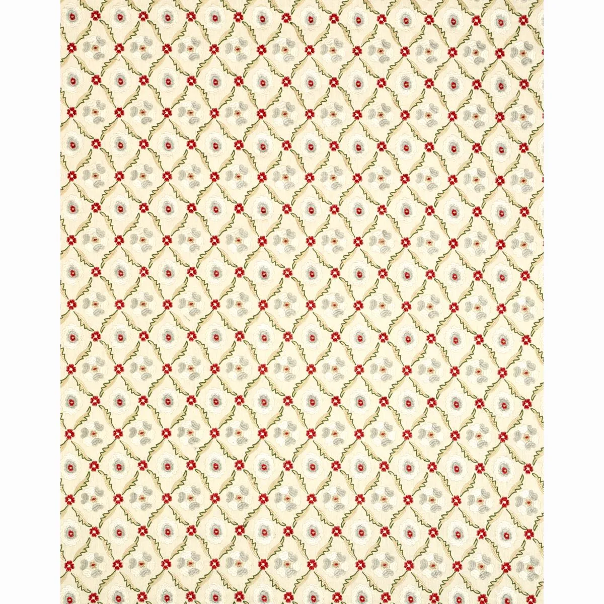 Schumacher 65740 Claremont Embroidery Crimson fabric swatch