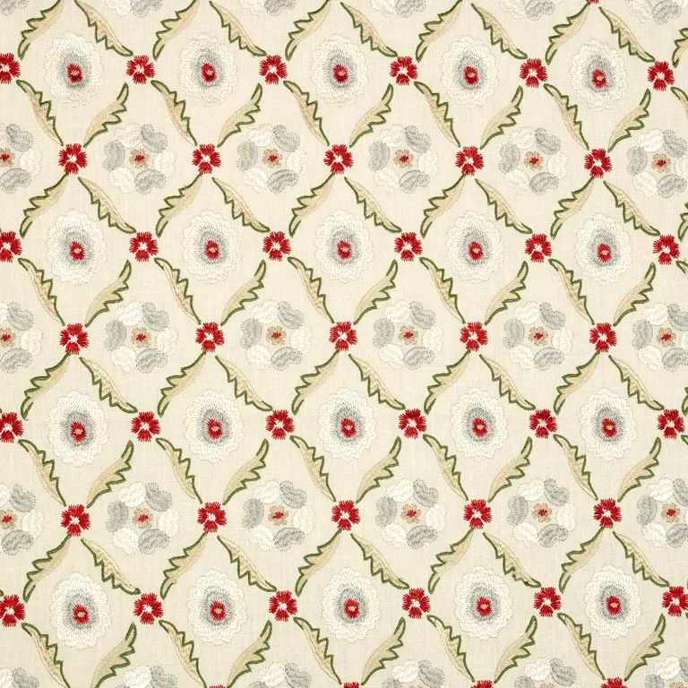 Schumacher 65740 Claremont Embroidery Crimson fabric swatch