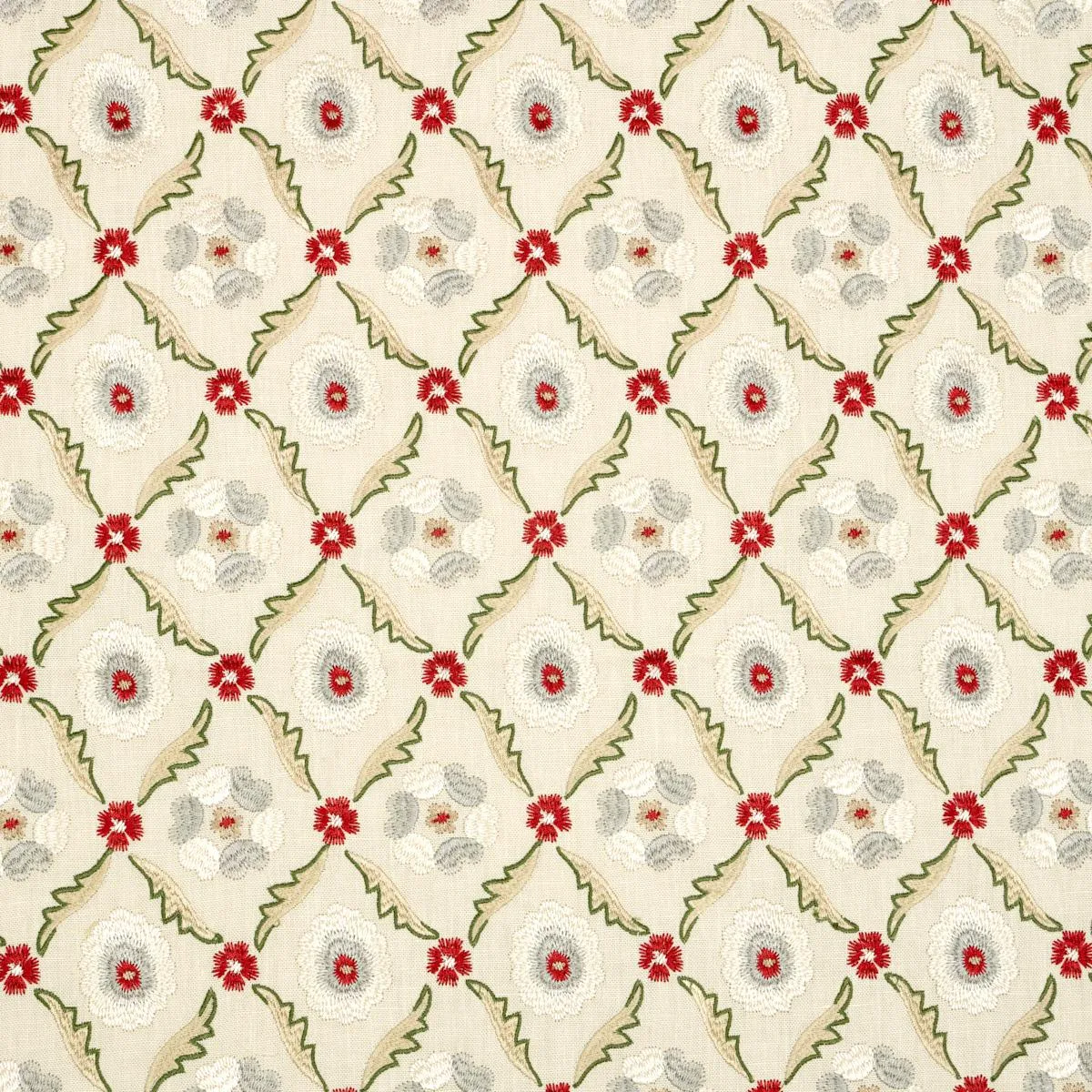 Schumacher 65740 Claremont Embroidery Crimson fabric swatch