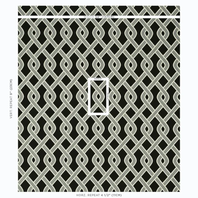 Schumacher 79571 Cleo Trellis Indoor/Outdoor Black fabric swatch