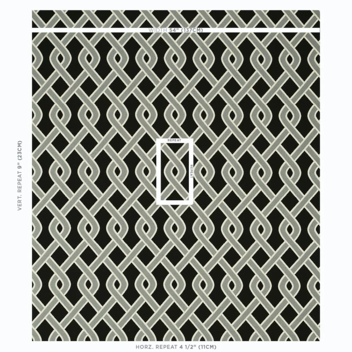 Schumacher 79571 Cleo Trellis Indoor/Outdoor Black fabric swatch