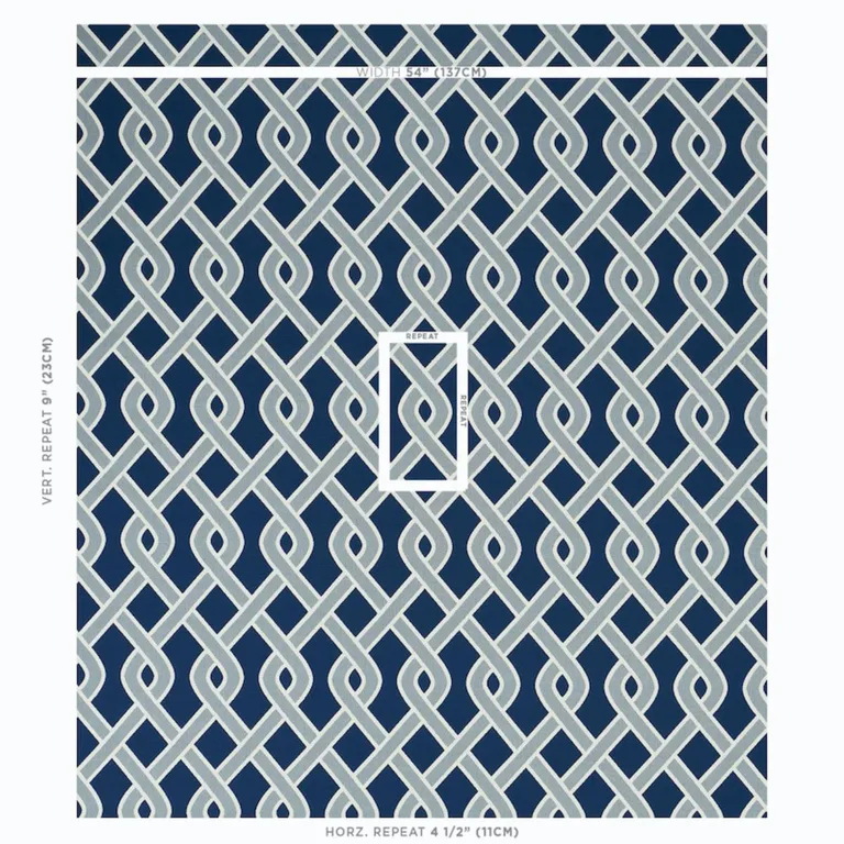 Schumacher 79570 Cleo Trellis Indoor/Outdoor Blue fabric swatch