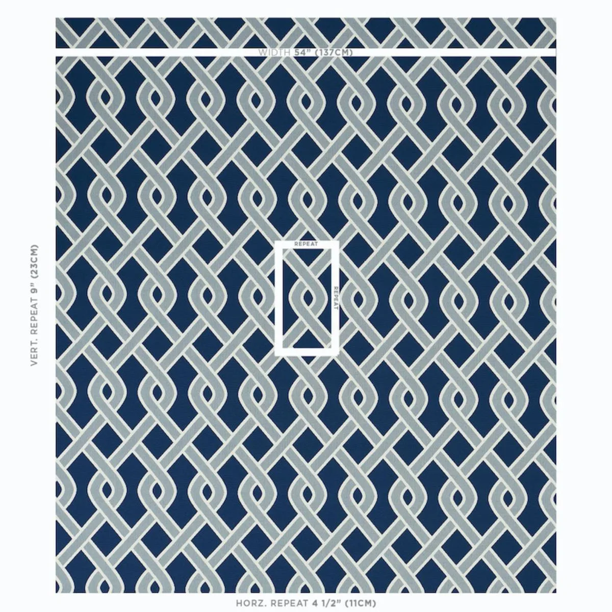 Schumacher 79570 Cleo Trellis Indoor/Outdoor Blue fabric swatch