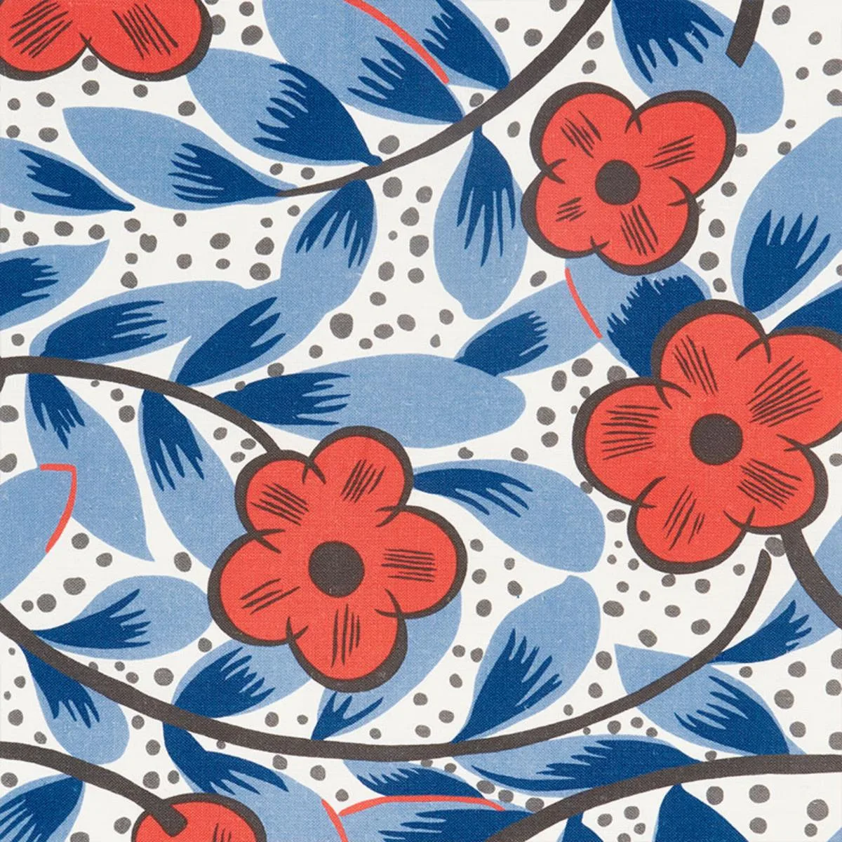 Schumacher 177550 Cocarde Espagnole Red & Blue fabric swatch