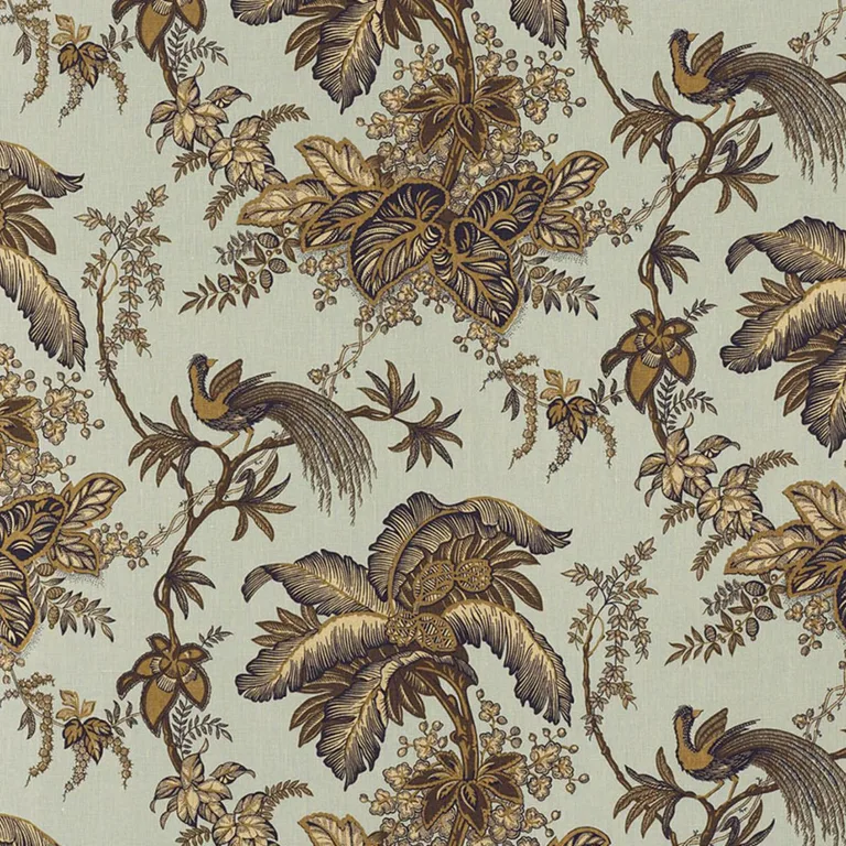 Schumacher 171114 Coconut Grove Aqua & Tan fabric swatch