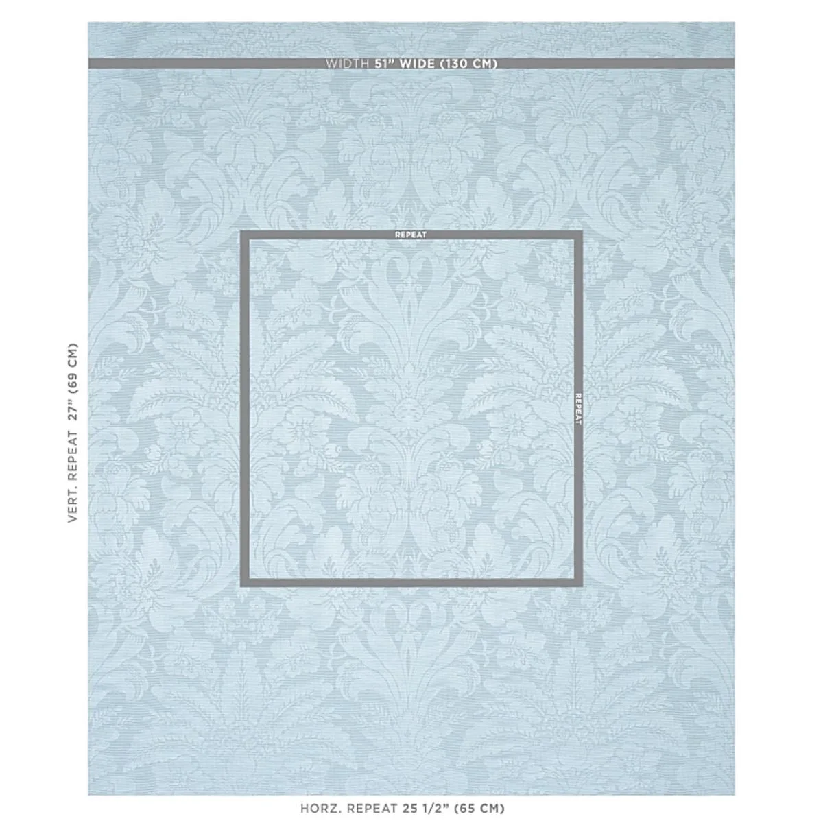 Schumacher 69144 Colette Linen/Silk Damask Chambray fabric swatch