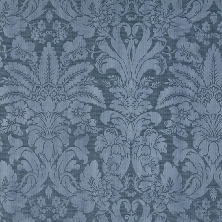 Schumacher 69142 Colette Linen/Silk Damask Indigo fabric swatch