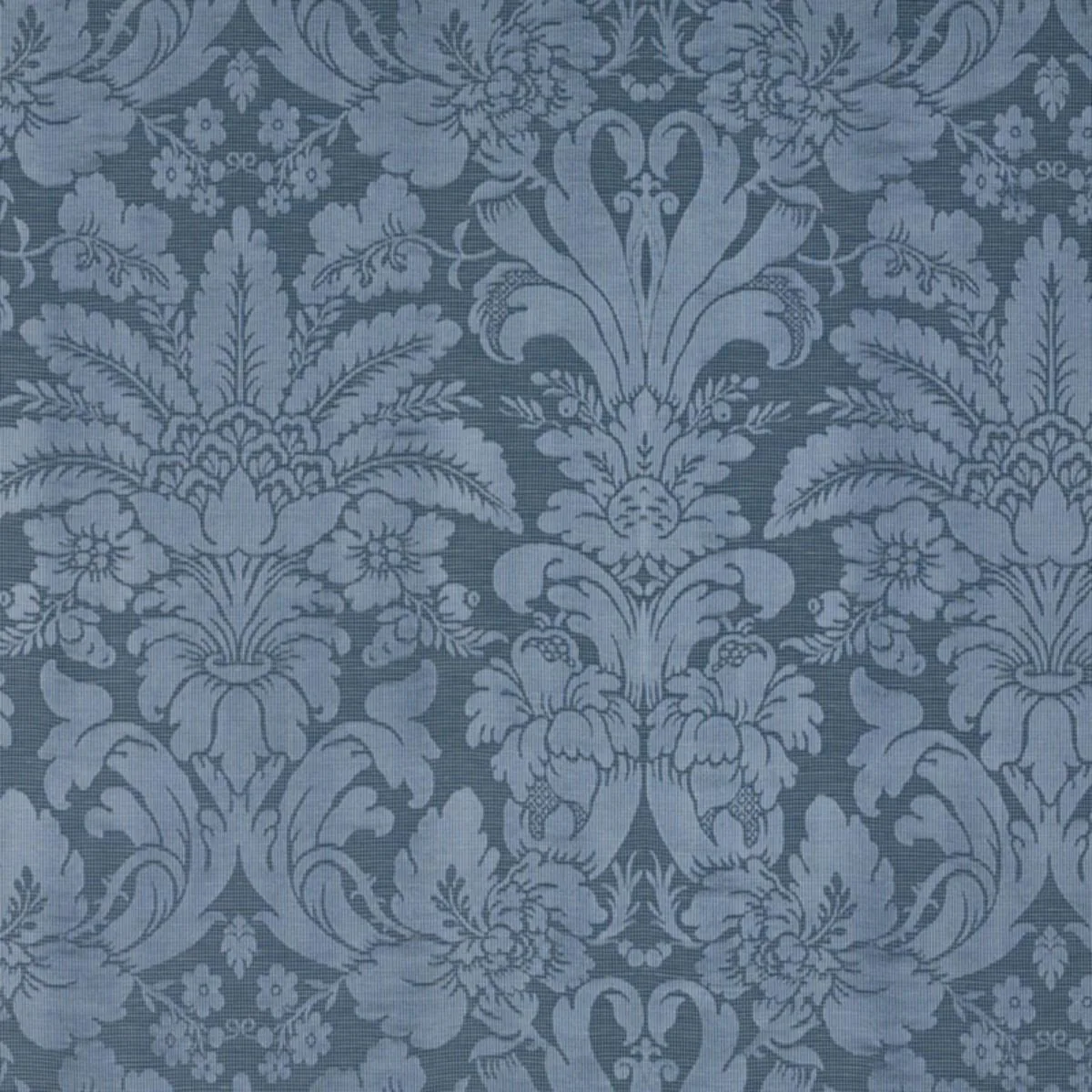 Schumacher 69142 Colette Linen/Silk Damask Indigo fabric swatch