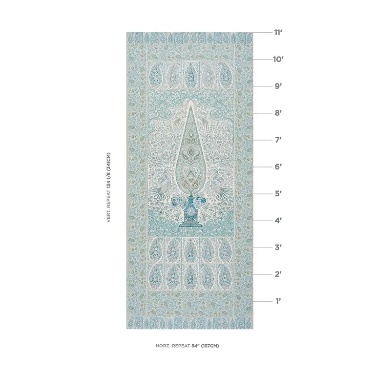 Schumacher 181821 Colmery Paisley Panel Peacock fabric swatch