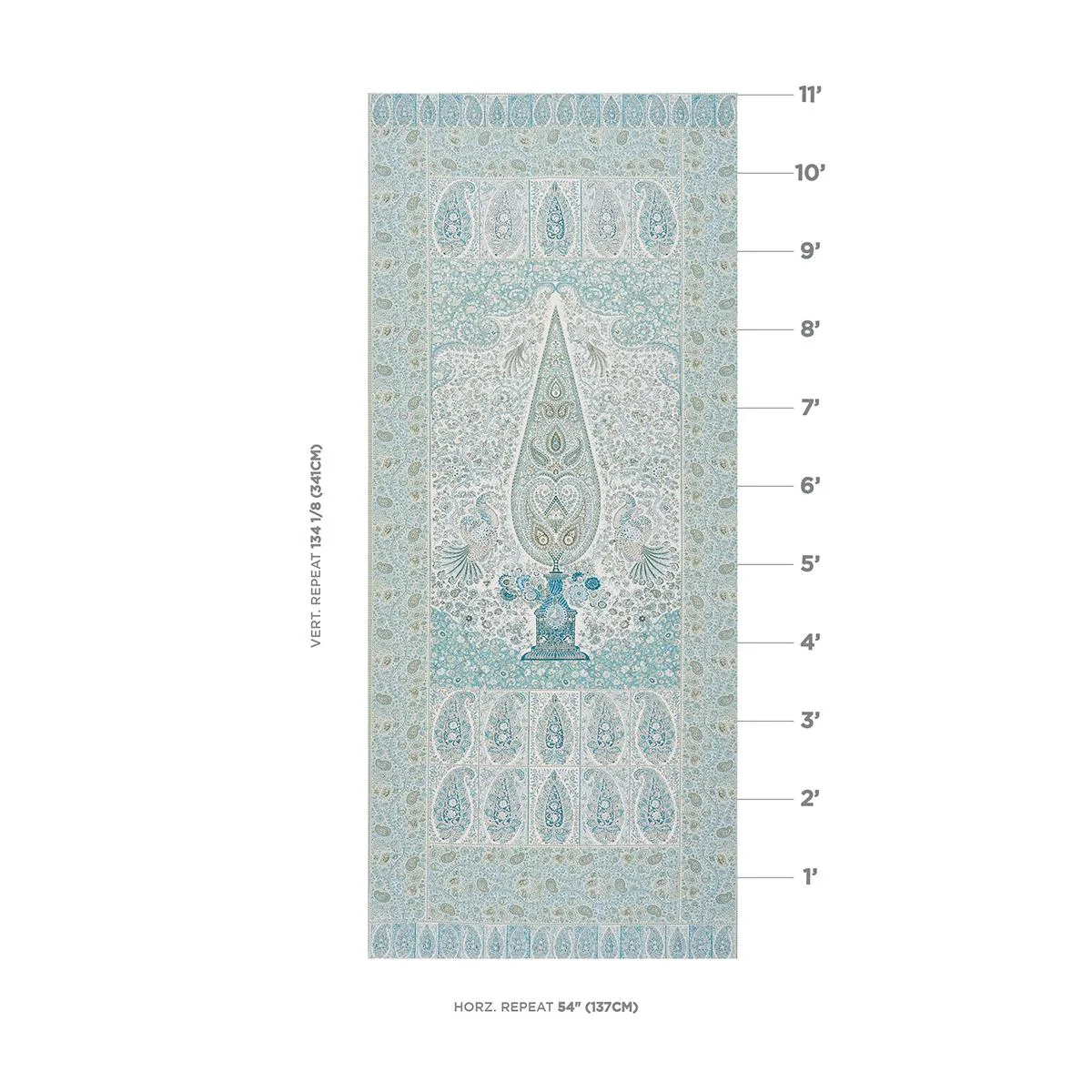 Schumacher 181821 Colmery Paisley Panel Peacock fabric swatch
