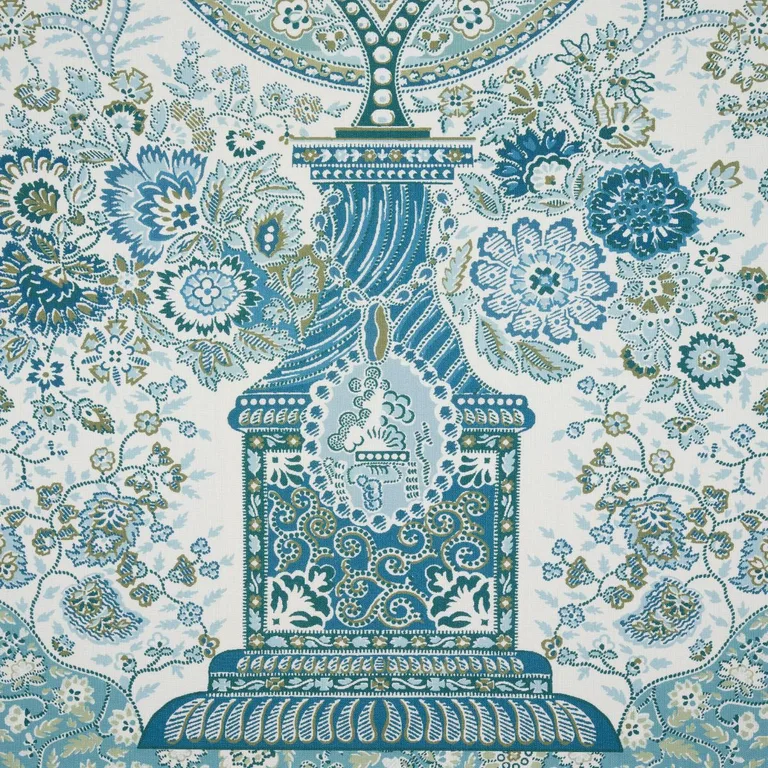 Schumacher 181821 Colmery Paisley Panel Peacock fabric swatch