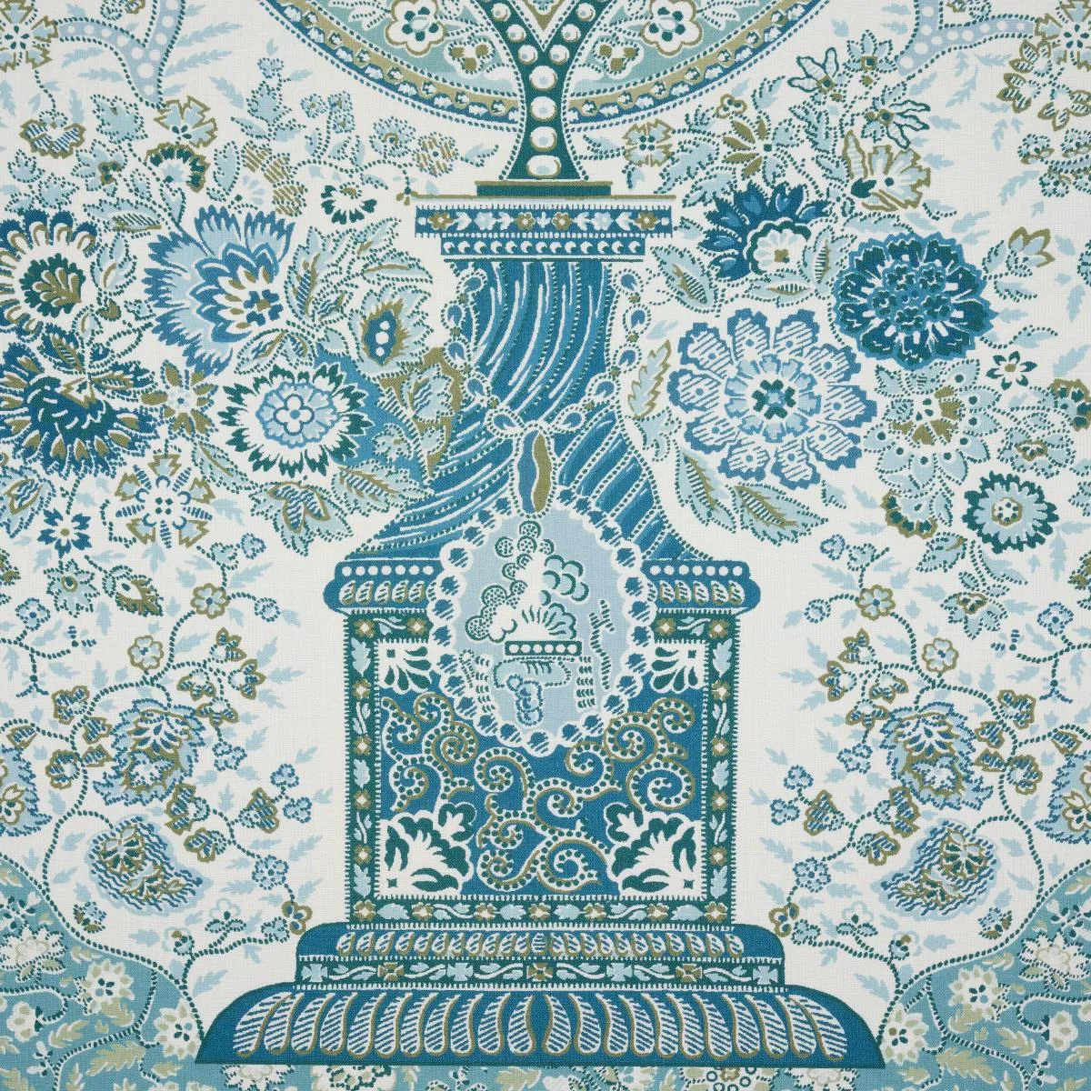 Schumacher 181821 Colmery Paisley Panel Peacock fabric swatch